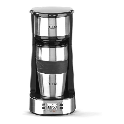  Beem Thermo 2 Go Single filter coffee machine with a thermal cup. Includes a 0.4-litre coffee mug to go and permanent filter. With 24-hour timer for a cup of hot coffee in the morning without waiting. 750 W.