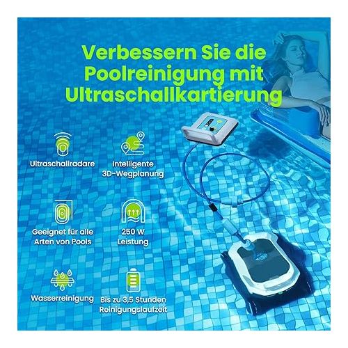  Degrii Zima Pro 2024 Pool Robot Cordless Fully Automatic Pool Cleaner Ultrasonic Radar Route Planning 4 Cleaning Methods Cleans Floor Walls and Waterline 3.5 Hours Runtime / App Control