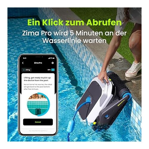  Degrii Zima Pro 2024 Pool Robot Cordless Fully Automatic Pool Cleaner Ultrasonic Radar Route Planning 4 Cleaning Methods Cleans Floor Walls and Waterline 3.5 Hours Runtime / App Control