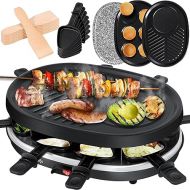 KESSER® 3-in-1 Raclette Grill with Natural Grill Stone, Grill Plate and Pancake Pancake Table Grill for 8 People, Electric Grill Non-Stick Grill Plate, 8 Pans and Wooden Spatula