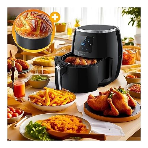  KESSER XXL 5.5-Litre Stainless Steel Hot Air Fryer, Includes Bread Pan, 1700 W, Touch Display, 8 Programs, No Oil Required, Hot Air Oven and Grill, Fat-Free, Black