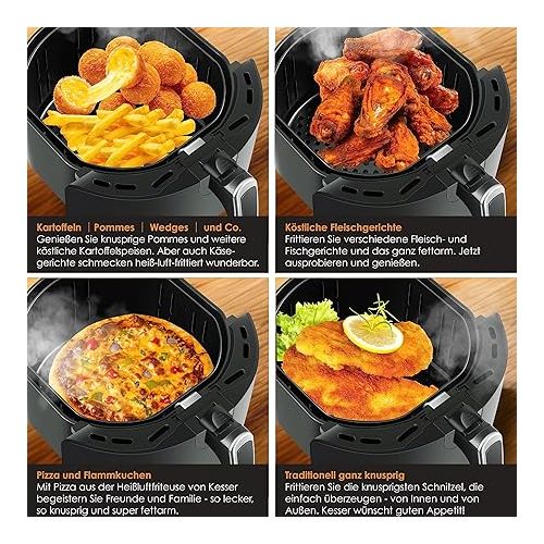  KESSER XXL 5.5-Litre Stainless Steel Hot Air Fryer, Includes Bread Pan, 1700 W, Touch Display, 8 Programs, No Oil Required, Hot Air Oven and Grill, Fat-Free, Black