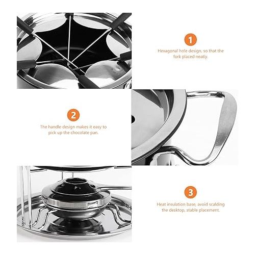  BESTonZON Stainless Steel Fondue Pot Cheese Fondue Pot Butter Warmer Melting Oven Double Layer Fondue Set Snack Bowl Chocolate Melting Pot for Cheese Chocolate Tapas