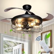 Depuley LED Ceiling Fan with Lighting and Remote Control, Industrial Ceiling Light with Timer, Dimmable, 3 Colour Changes, Adjustable 3 Speeds, Quiet for Living Room (Without Bulb)