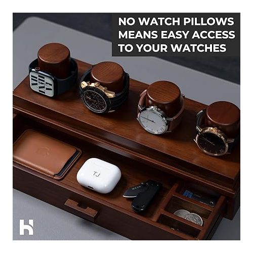  Holme & Hadfield Watch Display Case Watch Stand - Perfect Father's Day Gift - Wooden Men's Watch Box Organiser for Men Watch Boxes - Display and Drawer for Accessories