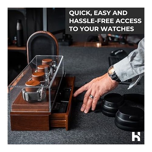  Holme & Hadfield Watch Display Case Watch Stand - Perfect Father's Day Gift - Wooden Men's Watch Box Organiser for Men Watch Boxes - Display and Drawer for Accessories