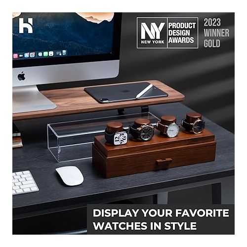  Holme & Hadfield Watch Display Case Watch Stand - Perfect Father's Day Gift - Wooden Men's Watch Box Organiser for Men Watch Boxes - Display and Drawer for Accessories