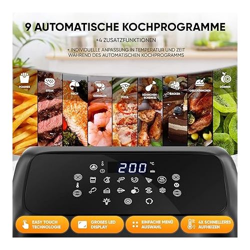  Stillstern Hot Air Fryer 12 L with LED Touch Screen, XXL Recipe Book in German, 12 Programmes, Preheating and Keeping Warm, 1800 W Hot Air Fryer XXL without Oil, Dehydration, Mini Oven Camping Grill