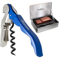 Pulltex Sommelier Set 2-Piece Waiter's Knife Pulltaps Basic Water Blue with Laser Engraving and Brown Faux Leather Case in Elegant Gift Box