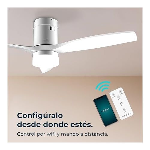  Cecotec - Deckenventilatoren mit Licht EnergySilence Aero 5600 Aqua IronWhite Connected, 132 cm, 40 W, LED 20W Licht, 3 Flugel, 6 Geschwindigkeiten, Timer, Winter/Sommermodus, Wi-Fi, Metallischweid