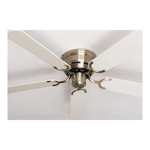  Pepeo - Kisa Ceiling Fan without Lighting | Fan with Pull Switch in Antique Brass with Reversible Blades in White and Maple Wood Look, Diameter 105 cm. (Colour: Brass, White/Maple)