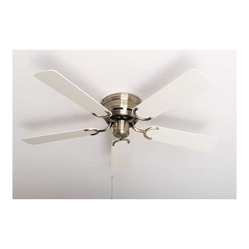  Pepeo - Kisa Ceiling Fan without Lighting | Fan with Pull Switch in Antique Brass with Reversible Blades in White and Maple Wood Look, Diameter 105 cm. (Colour: Brass, White/Maple)