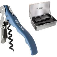 Pulltex Sommelier Set 2-Piece Waiter's Knife Pulltaps Classic Blue Evolution with Laser Engraving and Black Faux Leather Case in Elegant Gift Box