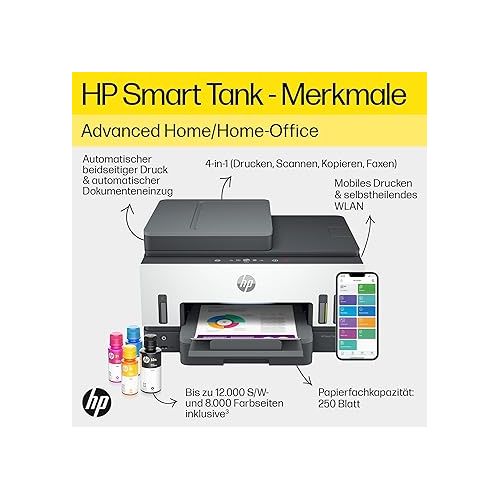  HP Smart Tank 7605 All-in-One Multifunction Printer (Printer, Scanner, Copier, FAX, ADF, WLAN, LAN, AirPrint, Includes Ink for About 3 Years) for Photos and Documents, up to 1200 Pages/Month