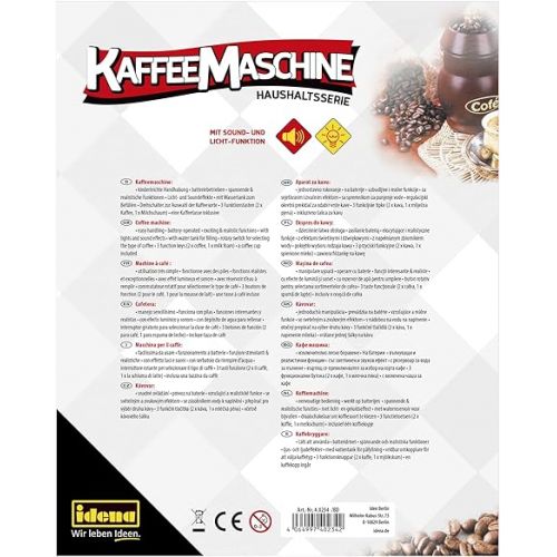  Idena 40234 Toy Coffee Machine with Sound and Light Effects, Children's Kitchen Device with Various Functions