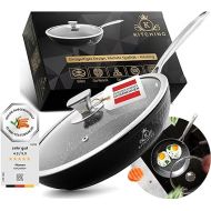 K KITCHING® Frying Pan 24 cm with Lid Suitable for Induction Cookers, 3-Layer Non-Stick Coating, Scratch-Resistant, PFOA-Free & Ergonomic Stainless Steel Handles, Oil-Free Cooking, Easy Wipe