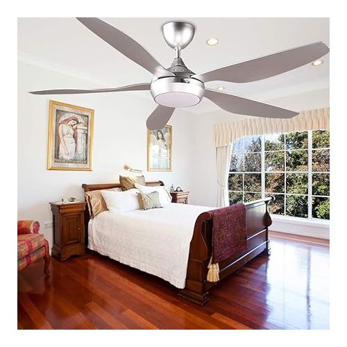  reiga Smart Ceiling Fan with Dimmable LED Lighting and Remote Control, 137 cm, 3 Colour Temperatures & 6 Wind Speeds, Timer & DC Motor, Compatible with Smart Life App, Silver