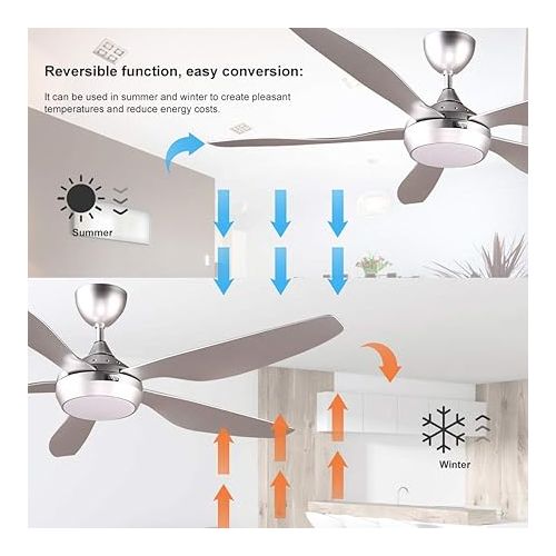  reiga Smart Ceiling Fan with Dimmable LED Lighting and Remote Control, 137 cm, 3 Colour Temperatures & 6 Wind Speeds, Timer & DC Motor, Compatible with Smart Life App, Silver