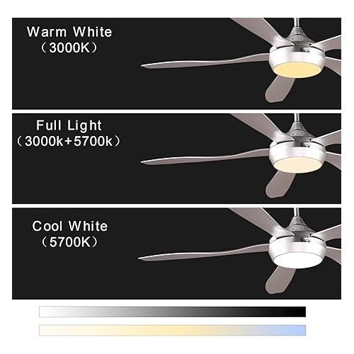  reiga Smart Ceiling Fan with Dimmable LED Lighting and Remote Control, 137 cm, 3 Colour Temperatures & 6 Wind Speeds, Timer & DC Motor, Compatible with Smart Life App, Silver