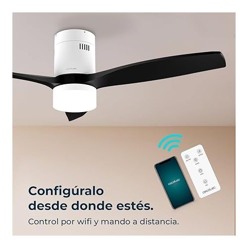  Cecotec - DDeckenventilatoren mit Licht EnergySilence Aero 5600 Aqua White&Black Connected, 132 cm, 40 W, LED 20W Licht, 3 Flugel, 6 Geschwindigkeiten, Timer, Winter/Sommer Modus, Wi-Fi, Schwarzweiß