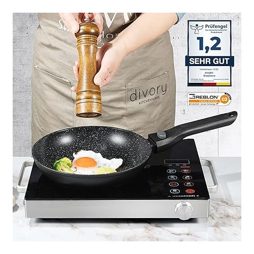  DIVORY Pfannenset 2-teilig Pfanne 24cm, 28cm mit abnehmbaren Griff, Induktion, Antihaft-Beschichtete Bratpfanne hoch - Induktionspfannen Set