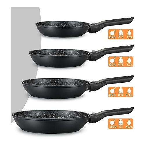  DIVORY Pfannenset 2-teilig Pfanne 24cm, 28cm mit abnehmbaren Griff, Induktion, Antihaft-Beschichtete Bratpfanne hoch - Induktionspfannen Set