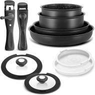 BEZIA Pan Set with Removable Handles, Pots and Pans Set with Lid, Induction Pots Set, 10 Pieces, Non-Stick Coating, for All Hob Types