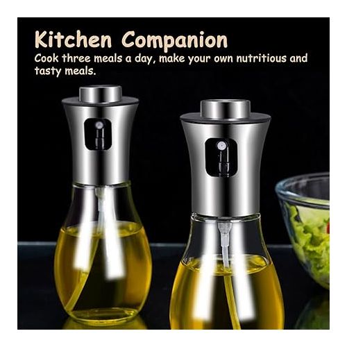  LEMCASE Oil Sprayer for Cooking Oil Spray Bottle Oil Glass Stainless Steel Oil Spray for Cooking Olive Oil Dispenser Atomiser, Food Safe Low Calorie for Hot Air Fryer, 200 ml (Pack of 2)