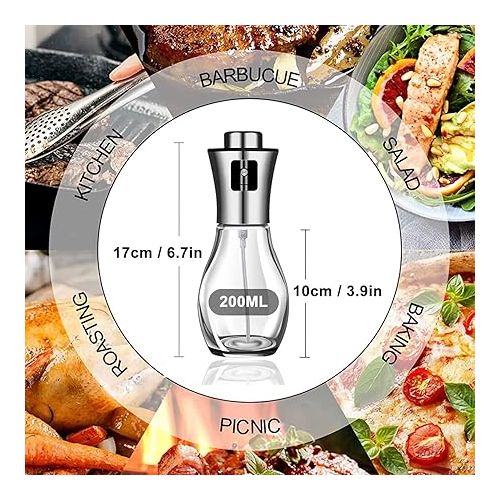  LEMCASE Oil Sprayer for Cooking Oil Spray Bottle Oil Glass Stainless Steel Oil Spray for Cooking Olive Oil Dispenser Atomiser, Food Safe Low Calorie for Hot Air Fryer, 200 ml (Pack of 2)