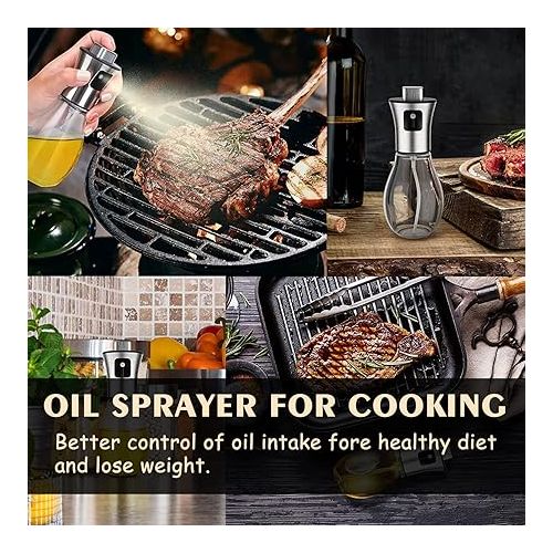  LEMCASE Oil Sprayer for Cooking Oil Spray Bottle Oil Glass Stainless Steel Oil Spray for Cooking Olive Oil Dispenser Atomiser, Food Safe Low Calorie for Hot Air Fryer, 200 ml (Pack of 2)