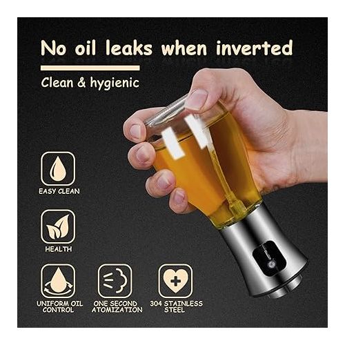  LEMCASE Oil Sprayer for Cooking Oil Spray Bottle Oil Glass Stainless Steel Oil Spray for Cooking Olive Oil Dispenser Atomiser, Food Safe Low Calorie for Hot Air Fryer, 200 ml (Pack of 2)