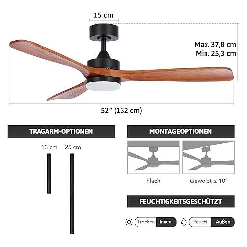  CO-Z Ceiling Fan with Remote Control, 52 Inch Wooden Fan, LED Light, Summer and Winter Operation, Quiet DC Motor for Indoor and Covered Outdoor Use