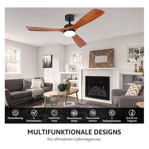  CO-Z Ceiling Fan with Remote Control, 52 Inch Wooden Fan, LED Light, Summer and Winter Operation, Quiet DC Motor for Indoor and Covered Outdoor Use