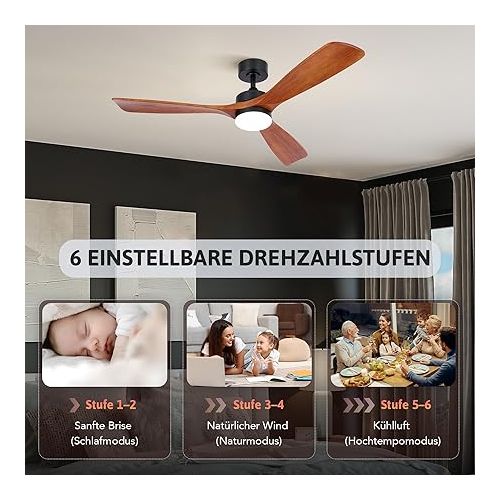  CO-Z Ceiling Fan with Remote Control, 52 Inch Wooden Fan, LED Light, Summer and Winter Operation, Quiet DC Motor for Indoor and Covered Outdoor Use