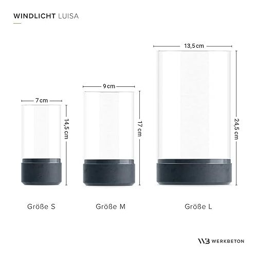  WERKBETON - Luisa Concrete Lantern Size M Black | Guaranteed Eye-catching | Single or Set of 3 | Gift Highlight | Perfect Fit Glass | Large Candle Holder