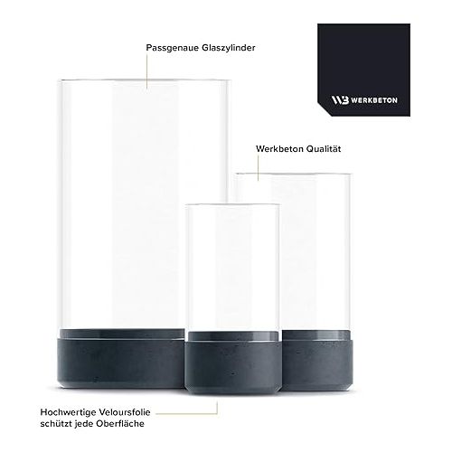  WERKBETON - Luisa Concrete Lantern Size M Black | Guaranteed Eye-catching | Single or Set of 3 | Gift Highlight | Perfect Fit Glass | Large Candle Holder