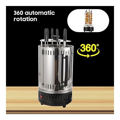  L-home 1000 W Vertical Electric Grill, 230 V/50 Hz Electric Grill with 6 Skewers, 385 °C Rotating Skewers, for BBQ, Table Grill, Vertical Grill