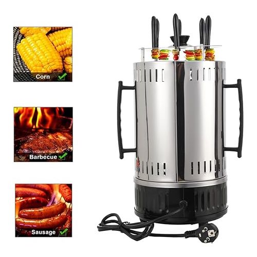  L-home 1000 W Vertical Electric Grill, 230 V/50 Hz Electric Grill with 6 Skewers, 385 °C Rotating Skewers, for BBQ, Table Grill, Vertical Grill