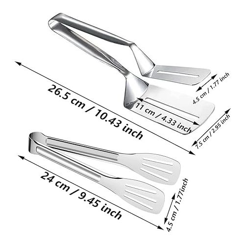  Aiareozy Stainless Steel Serving Tongs, Pack of 2 Kitchen Tongs, BBQ Griddle Spatula, Pastry Tongs, Asparagus Tongs, Spaghetti Tongs, for Meat, Salad, Spaghetti, Steak, Sausage, Roasting