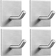 FOMANSH Self-Adhesive Hook, Towel Hook without Drilling, Strong Rustproof Stainless Steel Wall Hook, Holder on the Wall, Storage for e.g. Keys, Towel, Dress, for Bathroom, Toilet, Kitchen, Office, 4