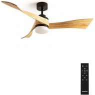 CREATE / Windlight Curve Ceiling Fan Black with Lighting and Remote Control, Natural Wood Wings / 40 W, Quiet, Diameter 132 cm, 6 Speeds, Timer, DC Motor, Summer Winter Operation