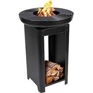 BBQ Collection 3-in-1 Fire Bowl and Teppanyaki Cooking Grate, Fire Basket, Plancha Grill Plate, 61 x 61 x 90 cm, Includes Storage Space for Firewood, Stainless Steel, Black