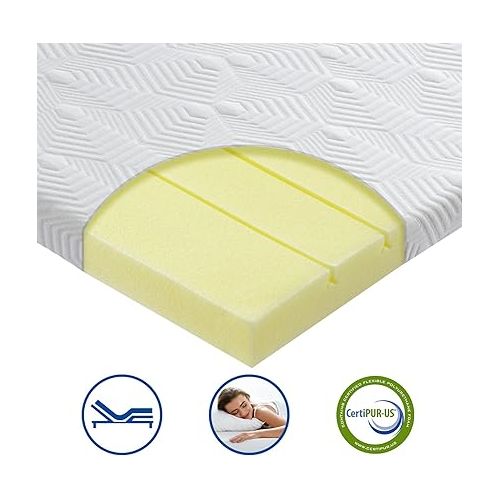 BedStory 7 cm Height Topper 140 x 200 cm, 2-in-1 Hardness Levels H2 & H3 Mattress Topper, 7-Zone Mattress Topper Made of Cold Foam, Mattress Topper for Box Spring Bed, Caravan, Sofa Bed
