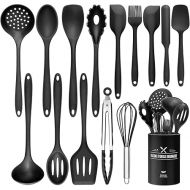 15-Piece Kitchen Cooking Utensils Set, Silicone Kitchen Utensil Set with Utensil Holder, Heat-resistant Cooking Cutlery Set, Dishwasher Safe, Non-Stick Coating (Black)