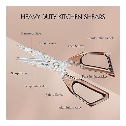  HEZHEN Damask Kitchen Scissors, Multifunctional Cooking Scissors, Saw Cut, 110 Layers Damascus Steel Scissors, Kitchen, Aluminium Alloy Handle