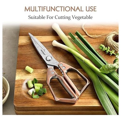  HEZHEN Damask Kitchen Scissors, Multifunctional Cooking Scissors, Saw Cut, 110 Layers Damascus Steel Scissors, Kitchen, Aluminium Alloy Handle