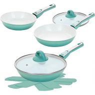 Cerafit Revolution Frying Pan Set 7 Pieces 20 + 24 + 28 cm, 2 Glass Lids, Viles Insert, Ceramic Non-Stick Frying Pan, Removable Handle, Suitable for All Hobs, Induction, Oven, Dishwasher Safe