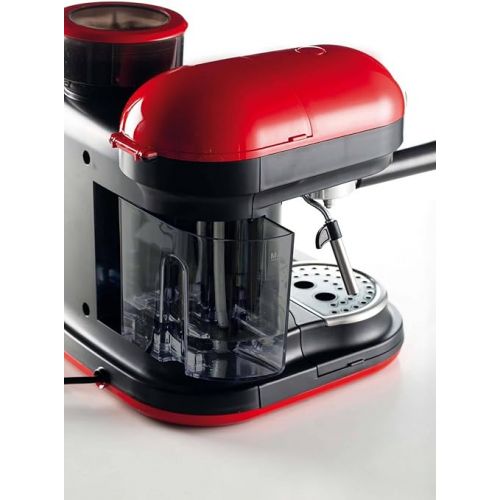  Ariete 1318 Espresso Moderna Coffee Machine with Grinder, 920 W, 15 Bar, 1/2 Cup, Cappuccino Machine, Red