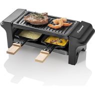 Bestron Raclette for 1 to 2 People, Mini Table Grill with Two Pans, Two Wooden Scrapers and Two Coasters, 350 Watt, Colour: Black