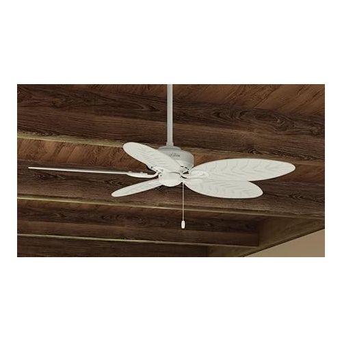  HUNTER Fan Bayview Ceiling Fan 137 cm for Indoor and Outdoor Use with Pull Chain, 5 Interchangeable Blades in White, Ideal for Summer and Winter, Model 24996